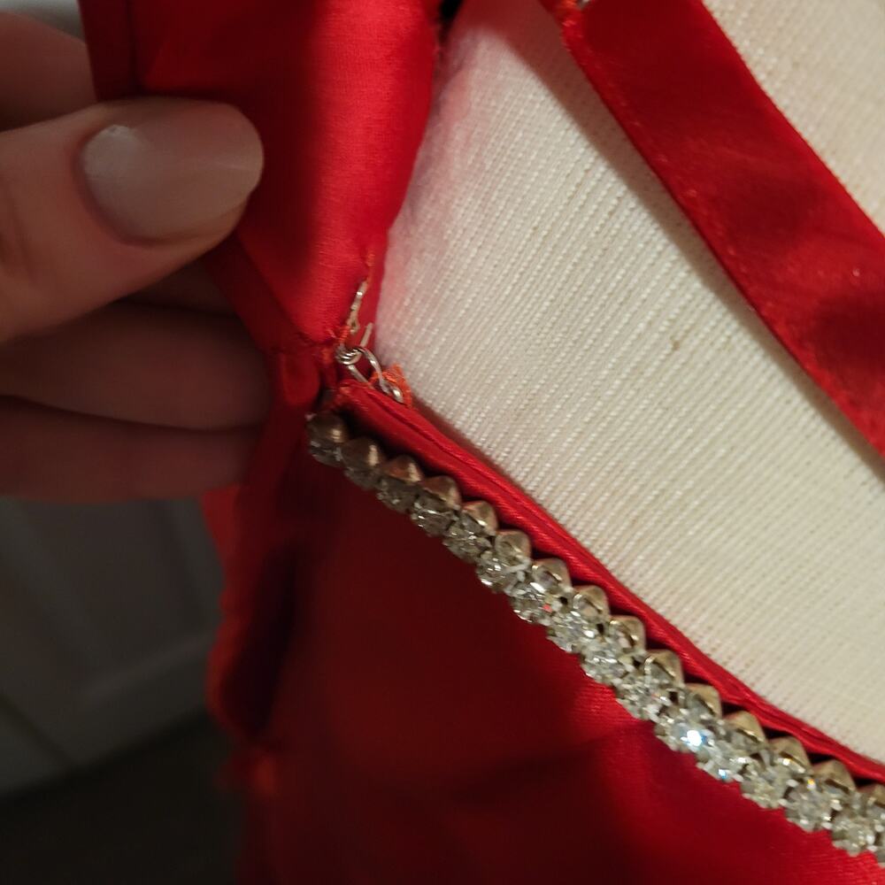 Y2K Red Satin Gown Spaghetti Straps Ruched Cutout Slit Train Size 2-4 Handmade - Picture 9 of 14